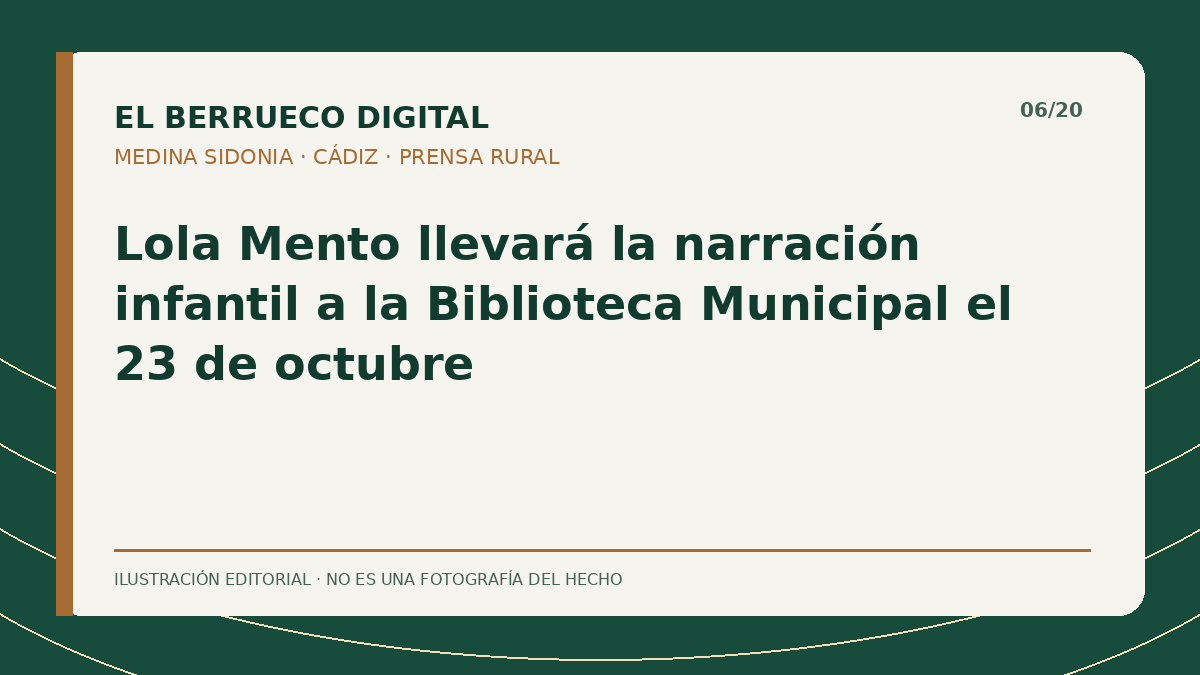 Portada gráfica editorial: cuentacuentos Lola Mento — El Berrueco Digital