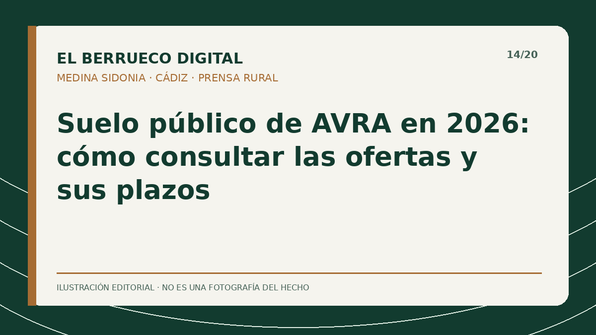 Portada gráfica editorial: convocatoria pública de inmuebles — El Berrueco Digital