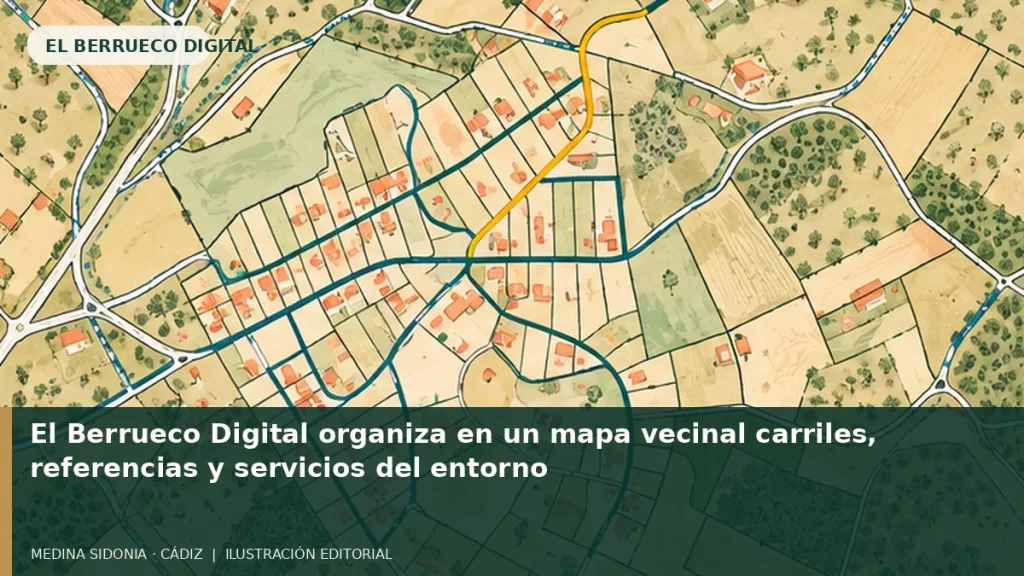 Ilustración editorial de temática rural de El Berrueco Digital; no es una fotografía documental